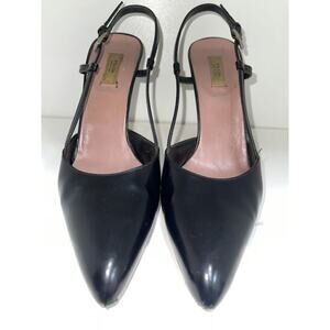 Prada Black Leather Pointed Toe Slingback Heels